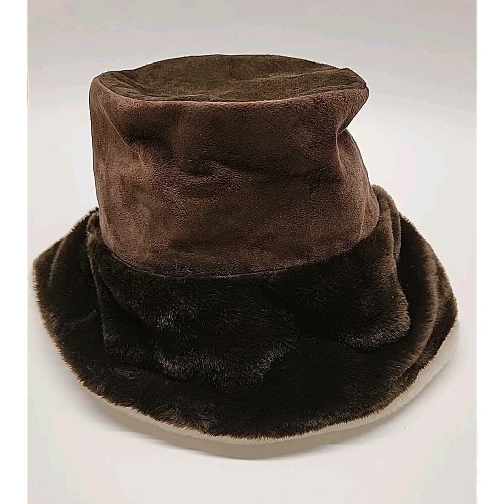 Vintage PETER BETTLEY LONDON Bucket Hat Womens Chocolate Brown Plush‎ Faux Fur